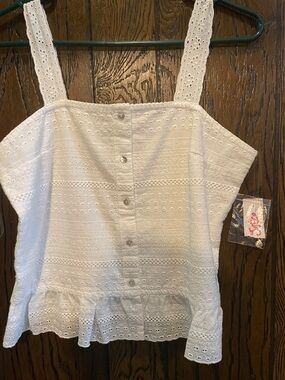 Justice White Eyelet Button-Front Camisole with Ruffle Hem